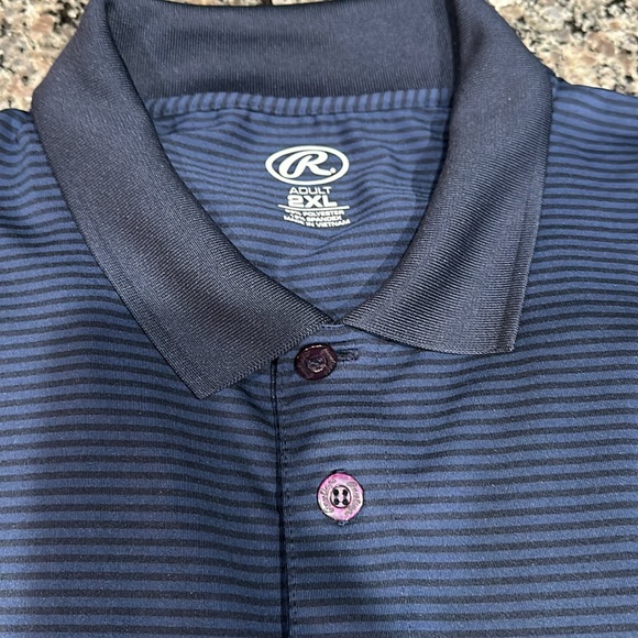 NWT Rawlings Men’s gold glove Polo black and dark blue striped, Size 2xl - Picture 4 of 5